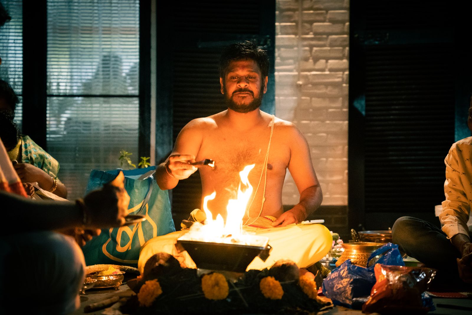 A priest performing the fire ceremony